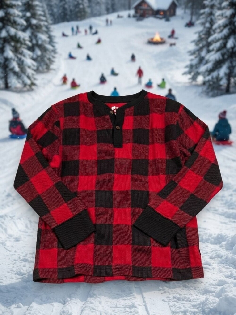 The Children's Place Red and Black Buffalo Plaid Henley Sweater